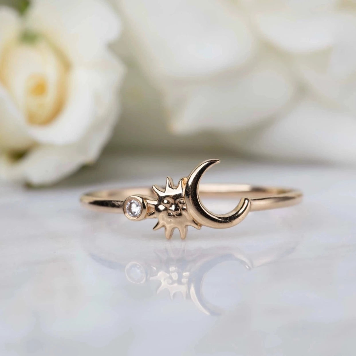 14kt Gold Diamond Sun Moon & Star Ring