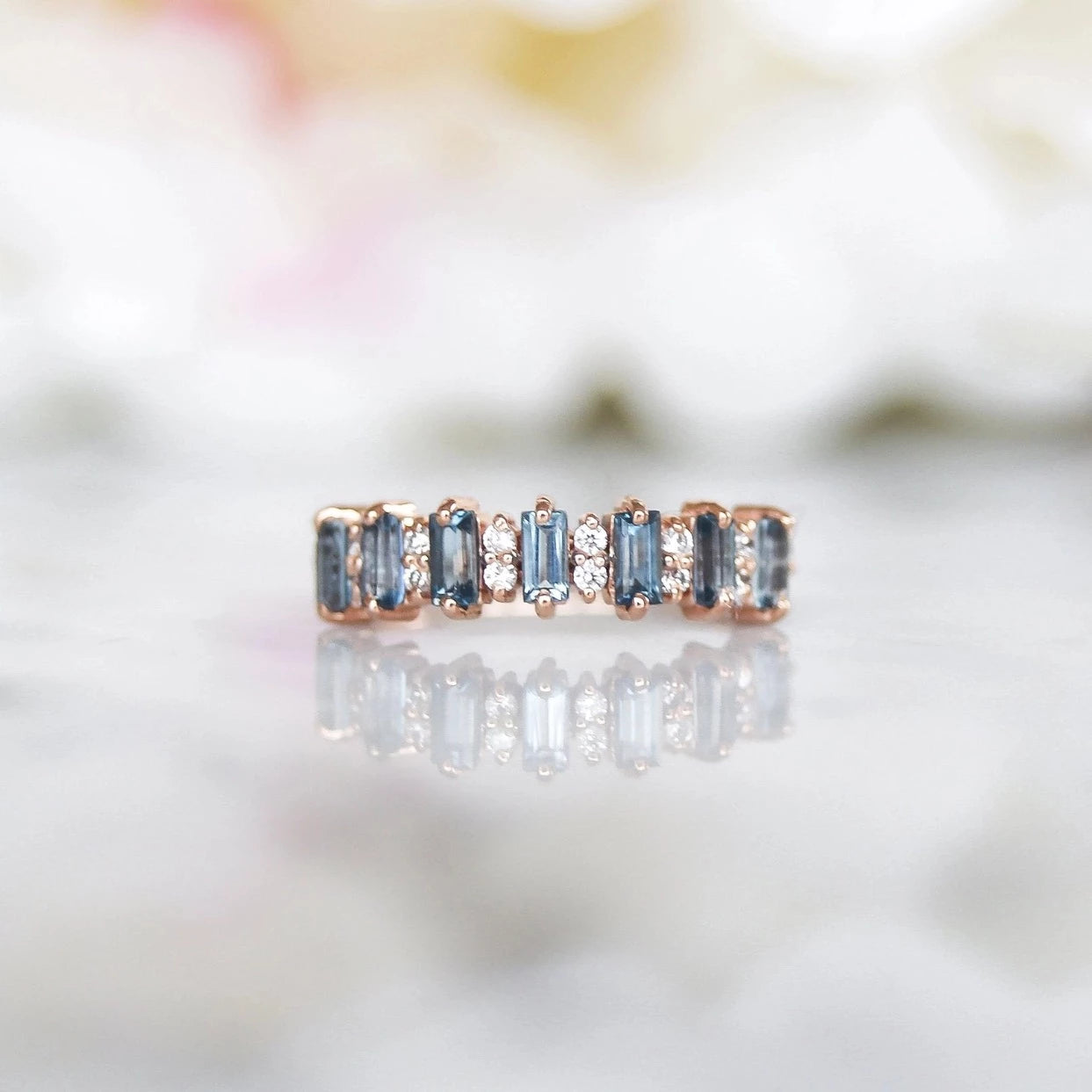 Rose Gold London Blue Topaz Canary Ring