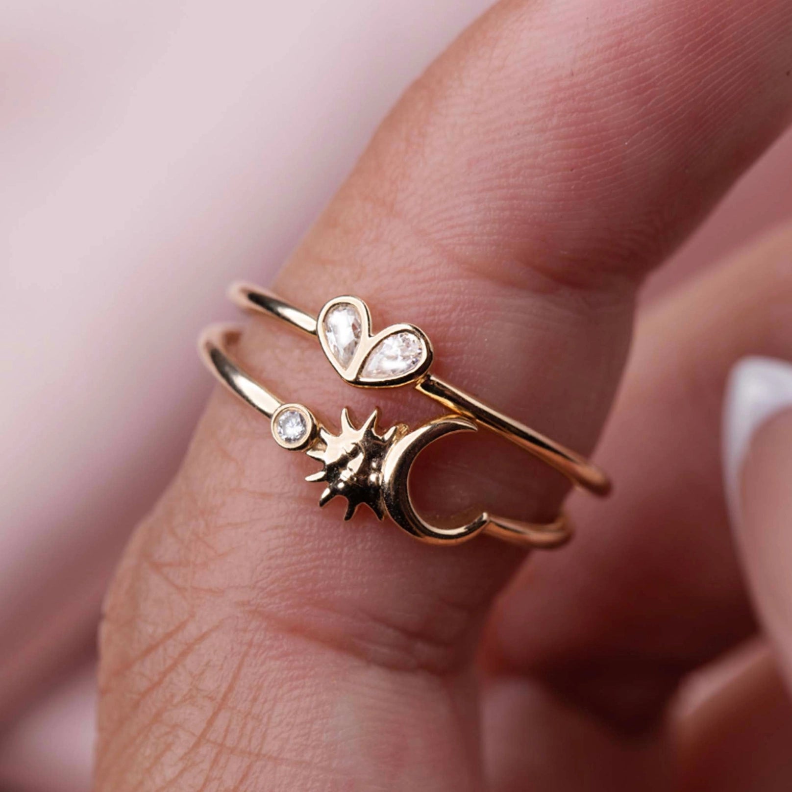 14kt Gold Diamond Sun Moon & Star Ring