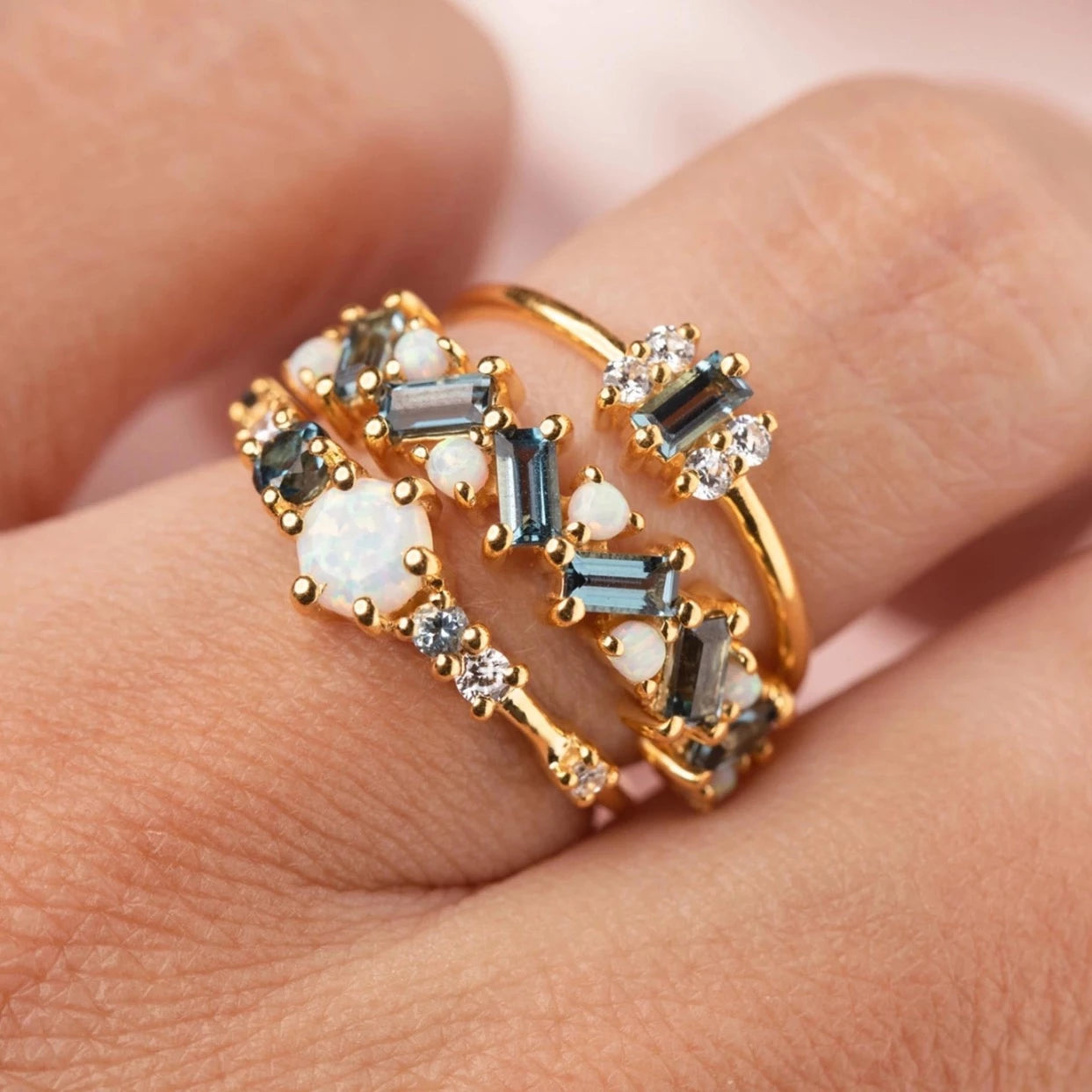 London Blue Topaz & Opal Fire On Ice Ring