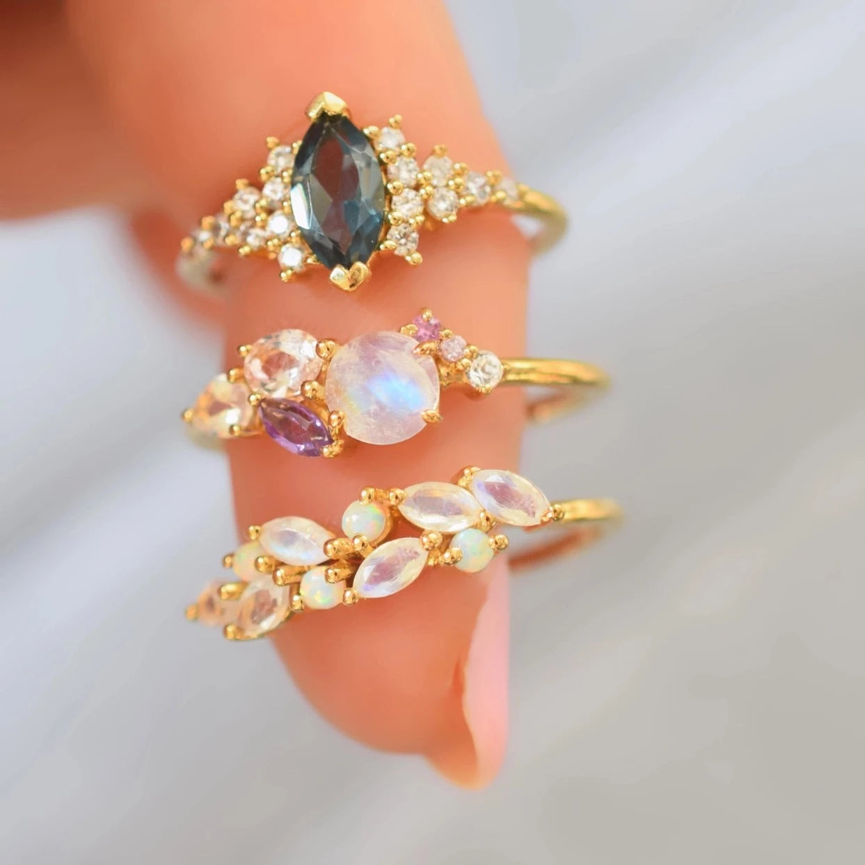 Rainbow Moonstone & Diamond Orchard Ring