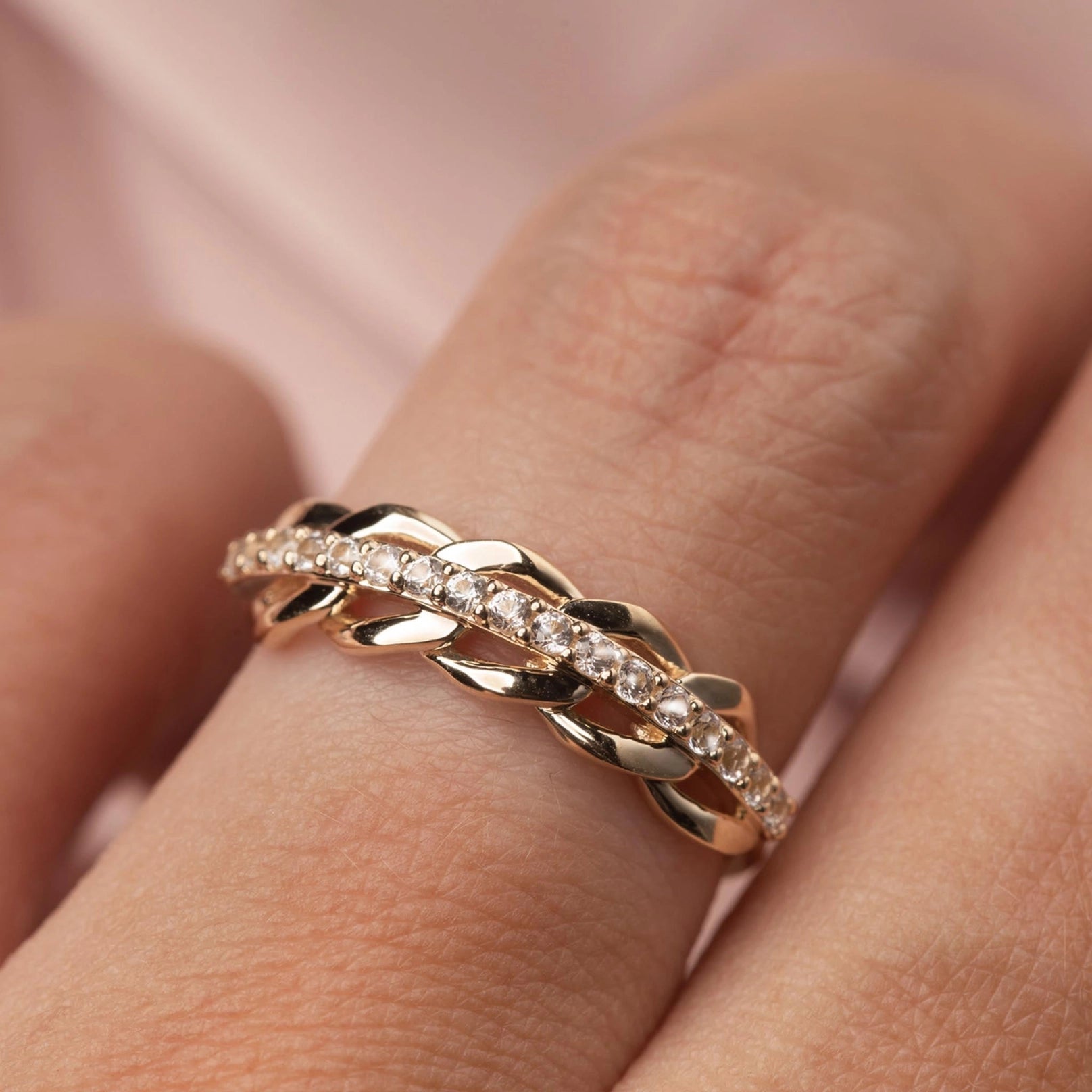 Solid Gold Sapphire Love Chain Ring