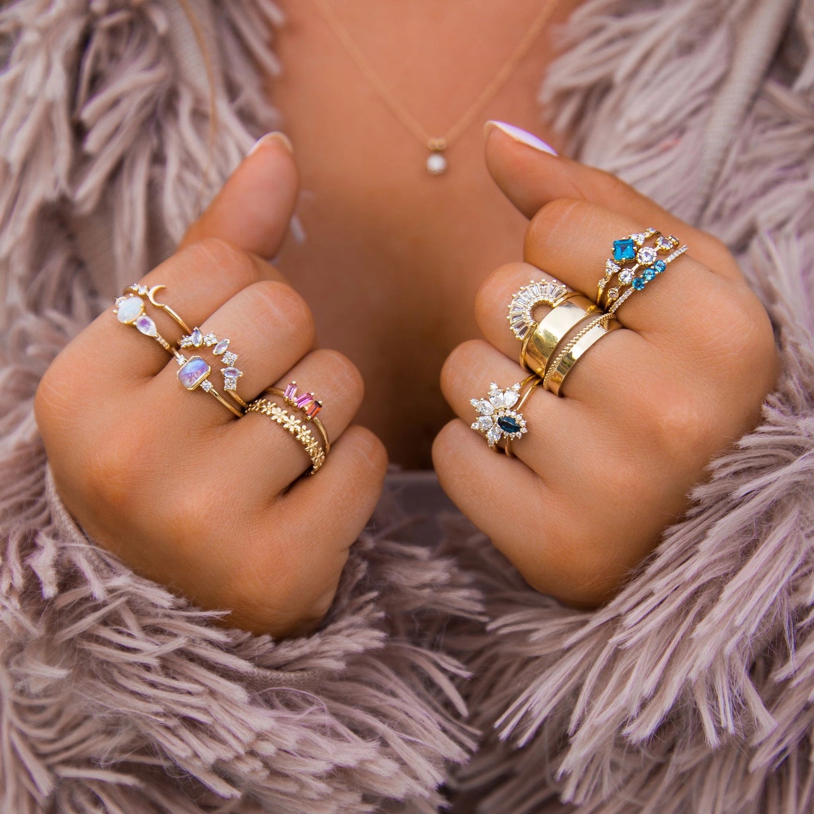 Solid Gold Diamond & Topaz Illuminating Baguette Arc Ring