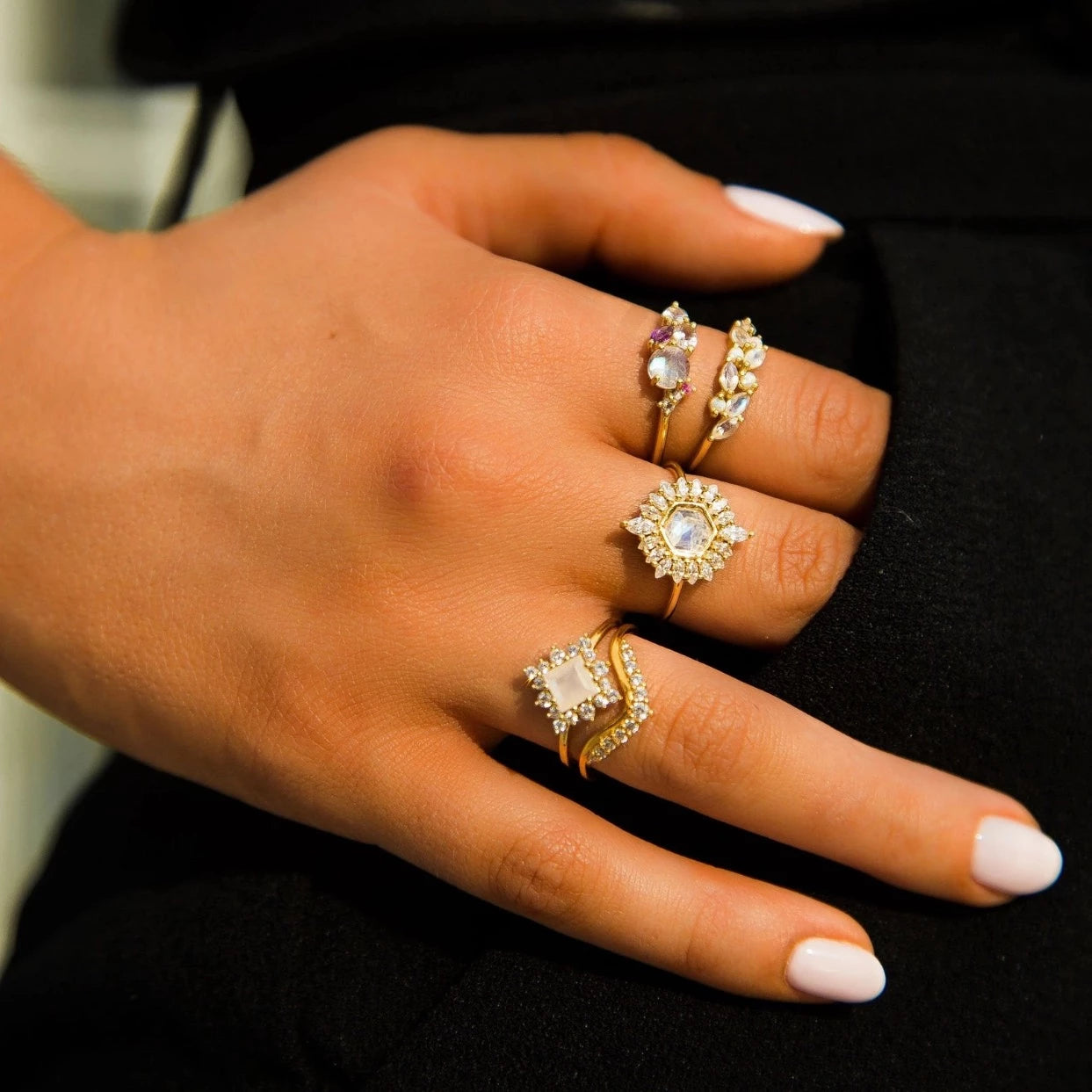 Rainbow Moonstone & Diamond Orchard Ring