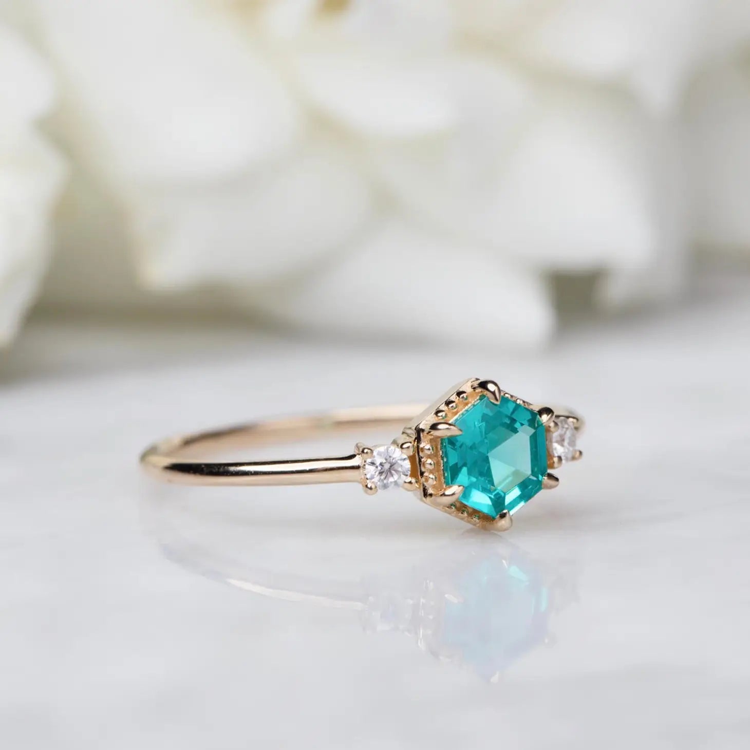 14kt Gold Oceanic Moissanite Cosmos Ring