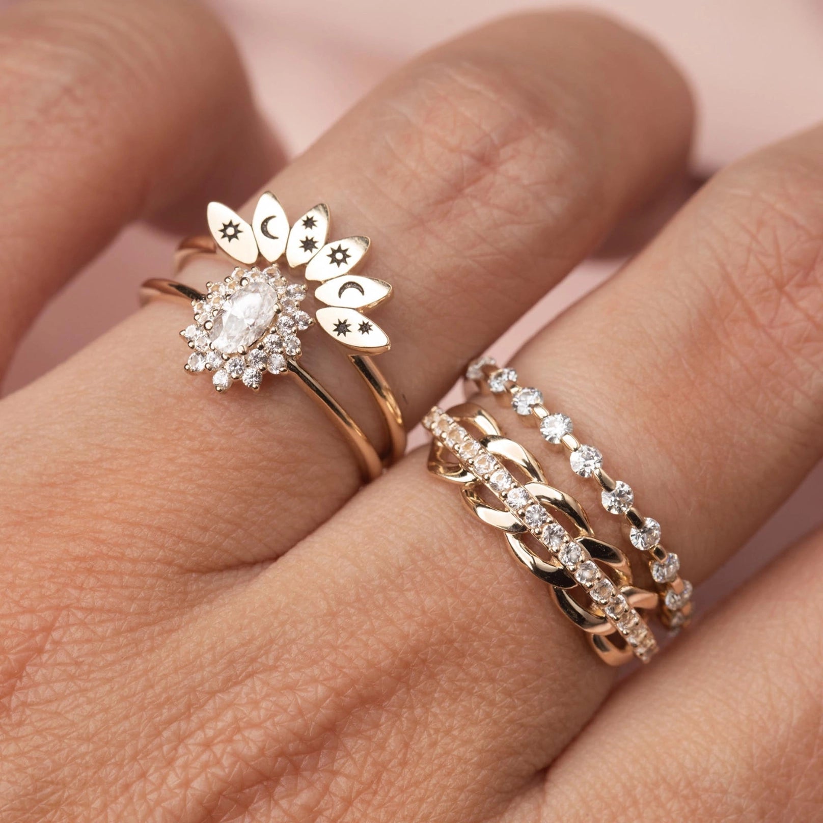 Solid Gold Sapphire Love Chain Ring