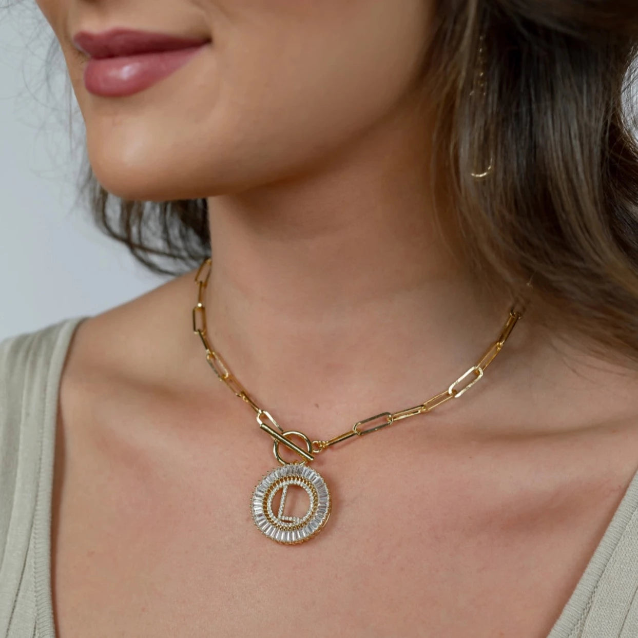Paperclip Chain Radiant Initial Necklace