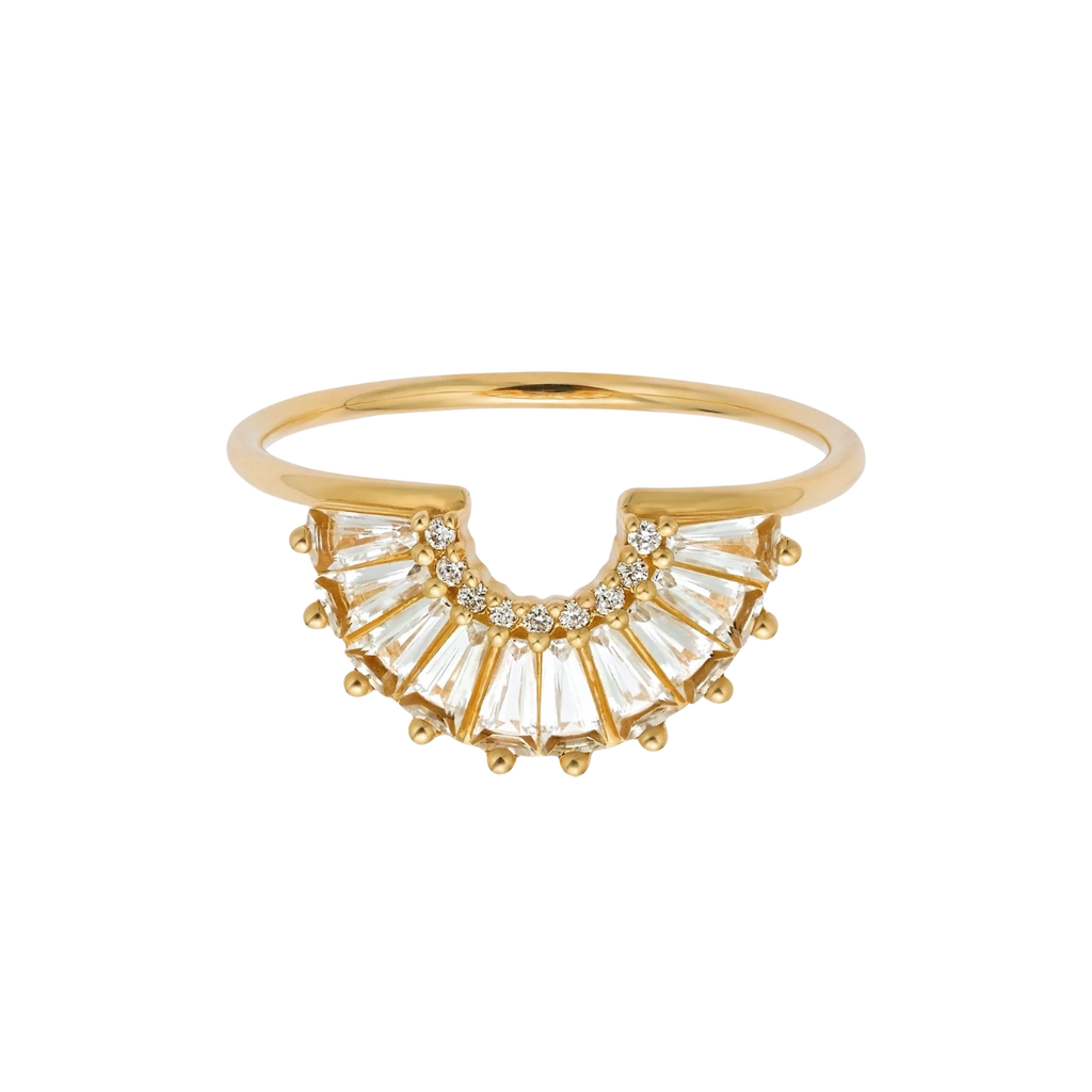 Solid Gold Diamond & Topaz Illuminating Baguette Arc Ring