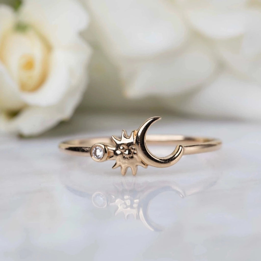14kt Gold Diamond Sun Moon & Star Ring