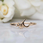 14kt Gold Diamond Sun Moon & Star Ring