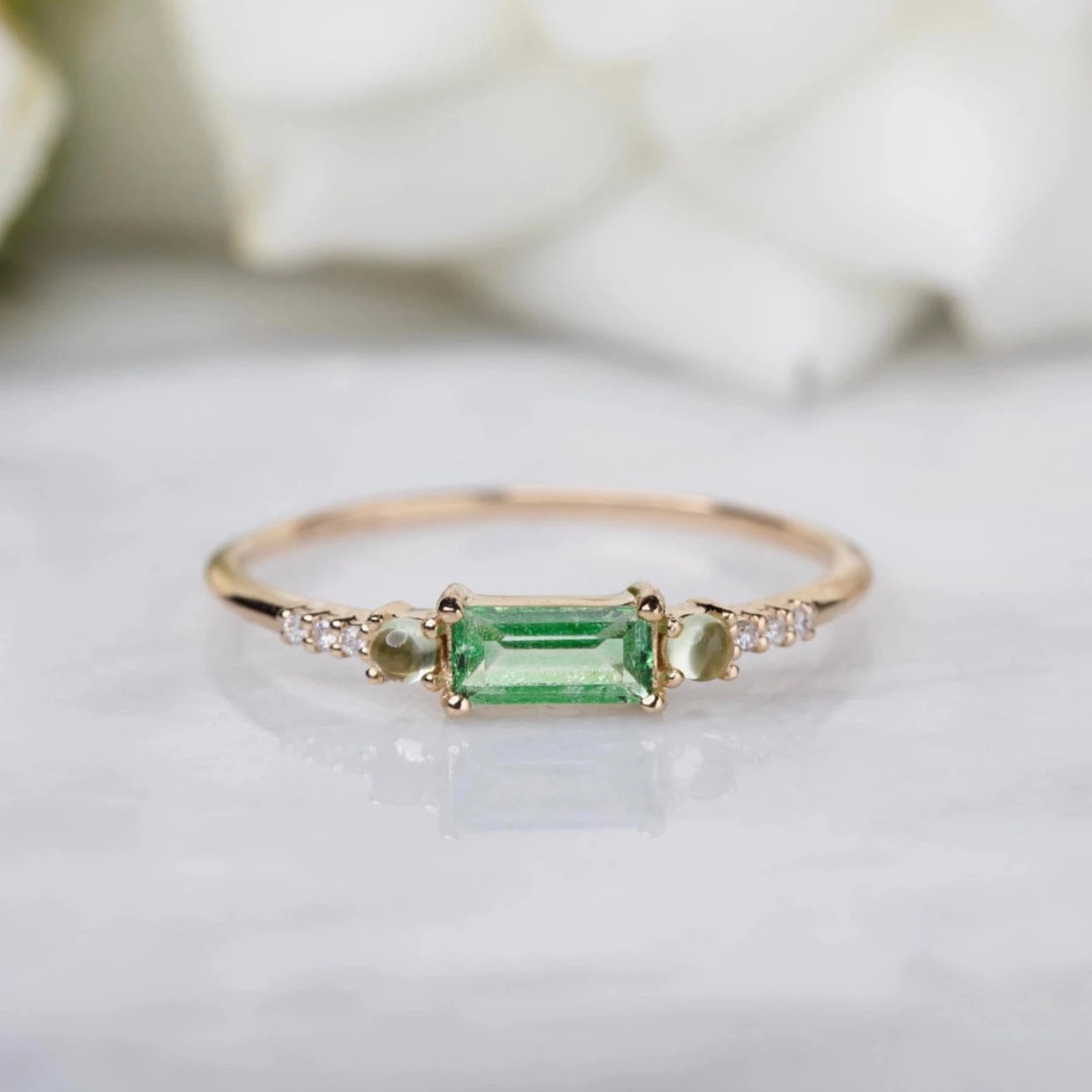 14kt Gold Diamond, Peridot and Green Topaz Belle Ring